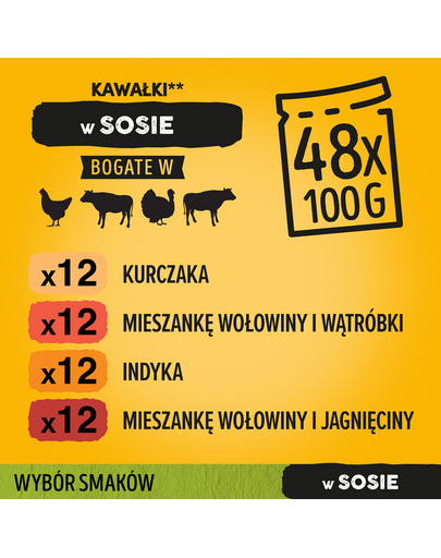 PEDIGREE Adult Ízválaszték zöldségekkel mártásban 12x100g nedves eledel felnőtt kutyáknak csirkével, marhahússal, pulykával, báránnyal