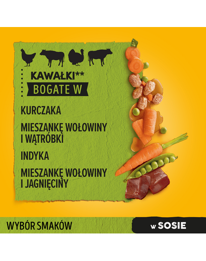 PEDIGREE Adult Ízválaszték zöldségekkel mártásban 12x100g nedves eledel felnőtt kutyáknak csirkével, marhahússal, pulykával, báránnyal