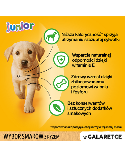 PEDIGREE Junior Ízválaszték rizzsel tasakok 12x100g kölyök nedves eledel zselében csirkével, báránnyal, baromfival és marhahússal