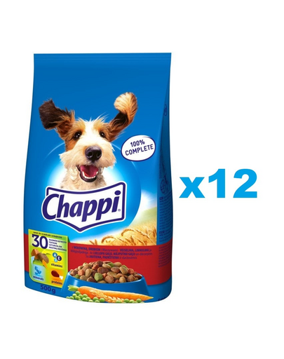 CHAPPI 12x500 g száraz kutyatáp marhahússal, baromfival és zöldségekkel