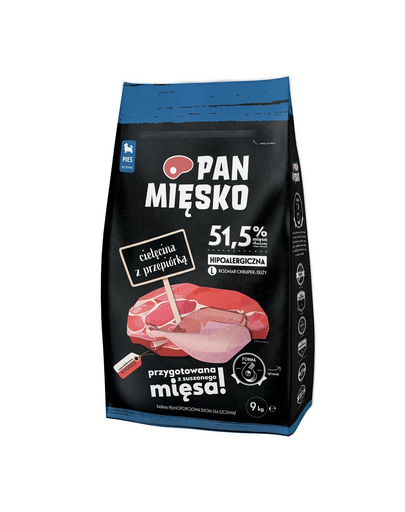 PAN MIĘSKO Borjúhús fürjjel nagytestű fajtáknak 9 kg