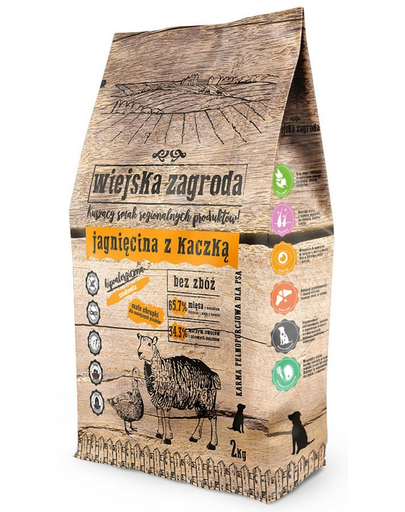 WIEJSKA ZAGRODA Kis- és közepes fajtájú kutyatáp bárány és kacsa 2 kg
