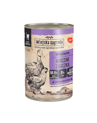 WIEJSKA ZAGRODA Csirke kacsa 400 g nedves eledel felnőtt macskáknak