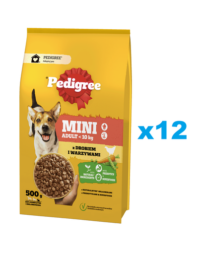 PEDIGREE Adult Mini 12x500 g baromfival és zöldségekkel teljes értékű szárazeledel felnőtt, kistestű kutyafajták számára