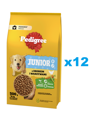 PEDIGREE Junior 12x500 g baromfival és zöldségekkel teljes értékű szárazeledel nagy és közepes termetű, növésben lévő kutyáknak