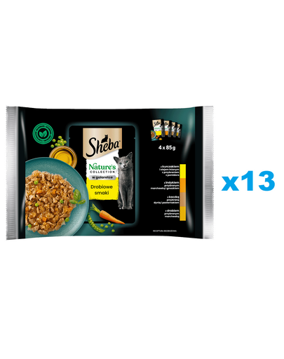 SHEBA Nature’s Collection Poultry Flavours 52x85 g teljes értékű nedves eledel felnőtt macskáknak, zselés darabokban: csirkével, pulykával, kacsával