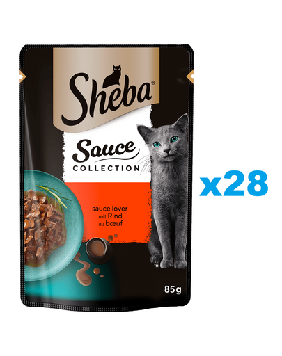 SHEBA Sauce Collection Lédús ízek 28x85 g nedves teljes értékű eledel felnőtt macskáknak marhahúsos szósszal