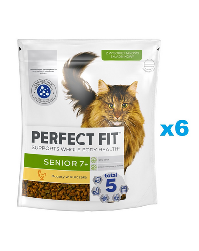PERFECT FIT Senior 7+ 6x750 g csirkében gazdag száraz teljes értékű eledel idős macskák számára