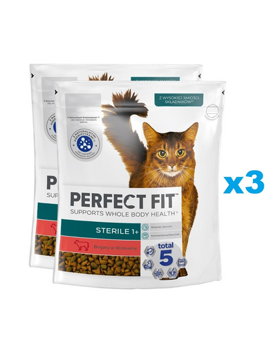 PERFECT FIT Sterile 1+ 6x750 g marhahúsban gazdag száraz teljes értékű macskaeledel