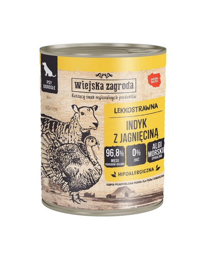 WIEJSKA ZAGRODA Pulyka báránnyal 800 g gabonamentes nedves kutyaeledel