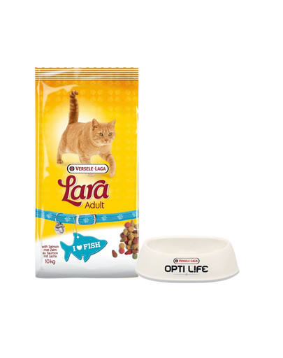VERSELE-LAGA Lara felnőtt lazacos macskaeledel lazaccal 10 kg + műanyag macskatál GRATIS
