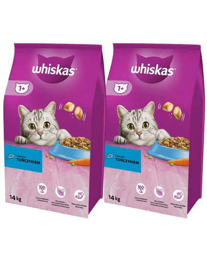 WHISKAS Eledel felnőtt macskának, tonhal zöldséggel 2 x 14 kg