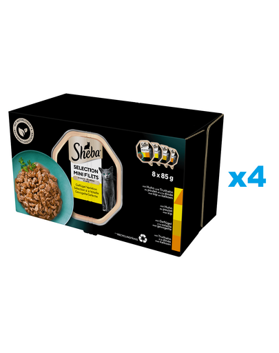 SHEBA Selection Poultry Flavours 32x85 g nedves teljes értékű eledel felnőtt macskáknak mártással, csirke- és pulykadarabokkal, csirke, baromfi, pulyka