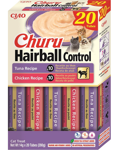 INABA Churu Cat Hairball 20x14g tonhal és csirke krémes csemege macskáknak