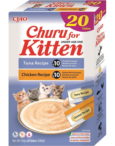 INABA Churu Cat Kitten 20x14g tonhal és csirke krémes csemege macskáknak