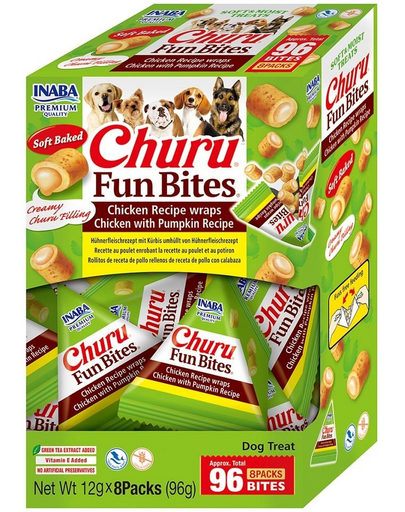 INABA Dog Churu Fun Bites Chicken with Pumpkin 8x12g csirke- és sütőtökös wrapok kutyáknak