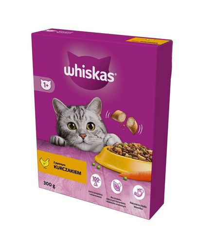 WHISKAS Adult 6x300 g száraz teljes értékű eledel ízletes csirkehússal felnőtt macskáknak