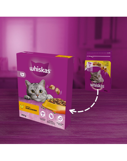 WHISKAS Adult 6x300 g száraz teljes értékű eledel ízletes csirkehússal felnőtt macskáknak