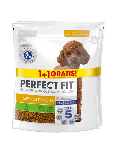 PERFECT FIT (Sensitive 1+) 2x825g pulykában gazdag száraz teljes értékű eledel felnőtt kistestű kutyafajták számára