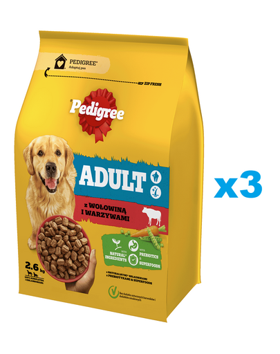 PEDIGREE Adult 3x2.6 kg marhahússal és zöldségekkel teljes értékű szárazeledel felnőtt nagy és közepes testű kutyáknak