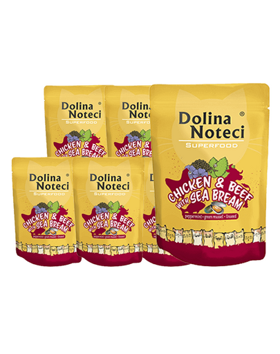DOLINA NOTECI Superfood kurczak, wołowina, dorada mokra karma dla kotów 10x85 g