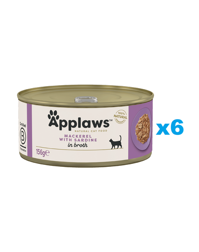 APPLAWS Cat Adult Mackerel with Sardine in Broth makrela i sardynka w bulionie 6x156 g