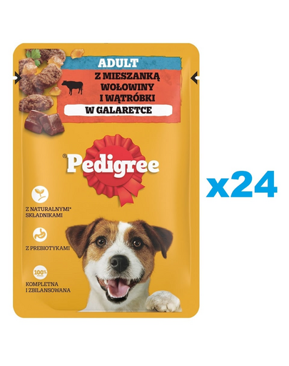 PEDIGREE Adult 24x100g teljes értékű nedves eledel felnőtt kutyáknak, marhahús és máj keverékkel, zselében