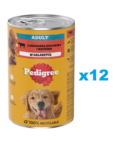 PEDIGREE Adult 12x1200g teljes értékű nedves eledel felnőtt kutyáknak, marhahús és máj keverékkel, zselében