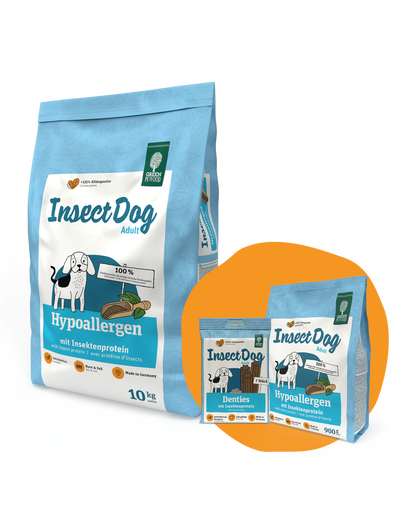 GREEN PETFOOD InsectDog Hypoallergen 10kg + 900g & Denties INGYEN