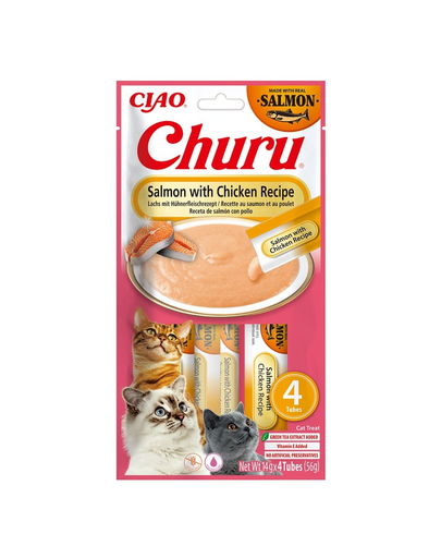 INABA Churu Cat Salmon with Chicken 4x14g krémes finomság macskáknak, lazac- és csirkehús ízzel