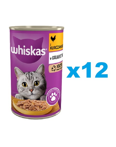 WHISKAS Adult 12x400 g teljes értékű nedves eledel felnőtt macskáknak, csirkehúsdarabkák zselében