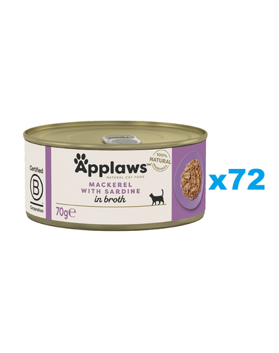 APPLAWS Cat Adult Mackerel with Sardine in Broth makrela i sardynka w bulionie 72x70 g