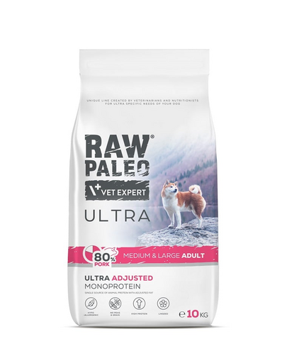 RAW PALEO Ultra Pork Medium&Large Adult 10kg közepes és nagy testű felnőtt kutyák számára sertéshús