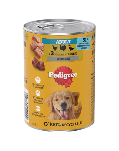 PEDIGREE Adult konzerv 400 g nedvese táplálék felnőtt kutyáknak 3 féle baromfival pürében