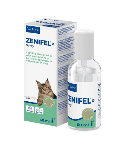 VIRBAC Zenifel feromon spray macskamentol hozzáadásával, nyugtató hatással macskákra 60 ml