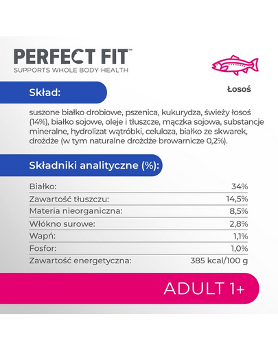 PERFECT FIT Adult 1+ 7 kg sucha karma pełnoporcjowa dla dorosłych kotów bogata w świeżego łososia