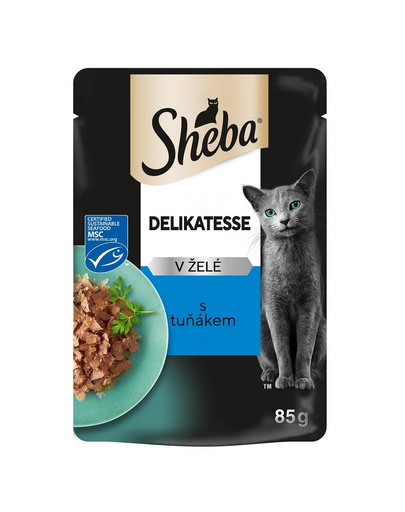 SHEBA Delicacy 85g teljes értékű nedves eledel felnőtt macskáknak tonhalas darabkák zselében