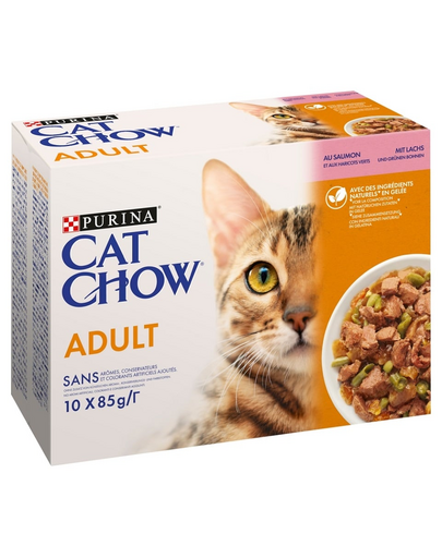 CAT CHOW Adult Multipack z łososiem i zieloną fasolką w galaretce 10x85 g