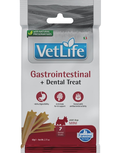 FARMINA Vet Life Dental Treat Gastrointestinal Mini 60 g (7 db) fogápoló falat kutyák számára kisméretű fajtákhoz