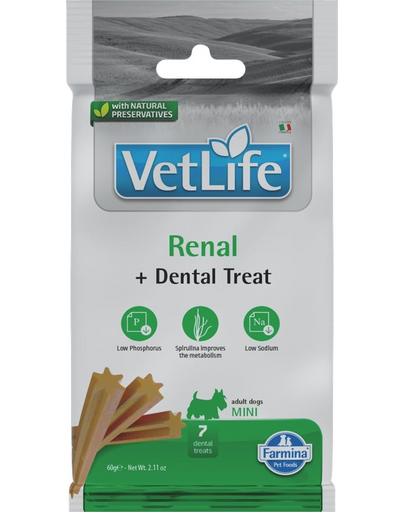 FARMINA Vet Life Dental Treat Renal Mini 60 g (7 db) dentális jutalomfalat kisméretű kutyák számára