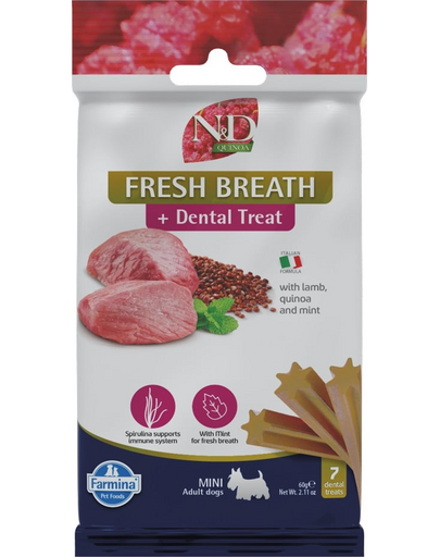 FARMINA N&D Quinoa Dental Treat Fresh breath Mini 60 g (7 db) fogápoló falat kutyák számára kis testű fajtákhoz
