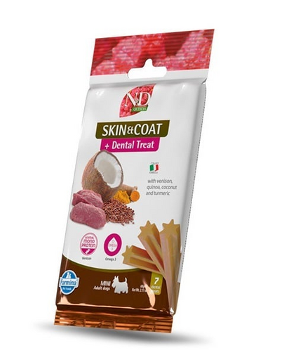 FARMINA N&D Quinoa Dental Treat Skin Coat Venison Mini 60 g (7 db) dentális jutalomfalat kisméretű kutyák számára