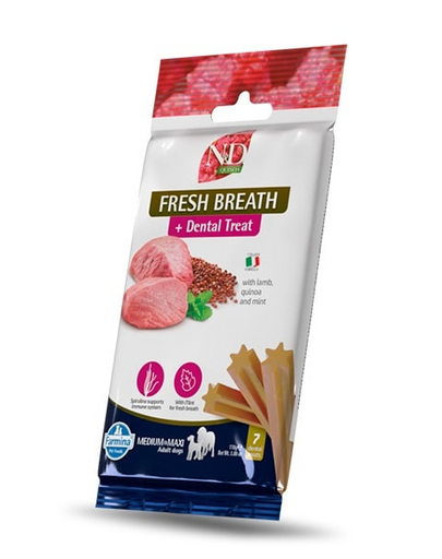 FARMINA N&D Quinoa Dental Treat Fresh breath Medium/Maxi 100 g (7 darab) fogápoló rágcsálnivaló közepes és nagy testű kutyáknak