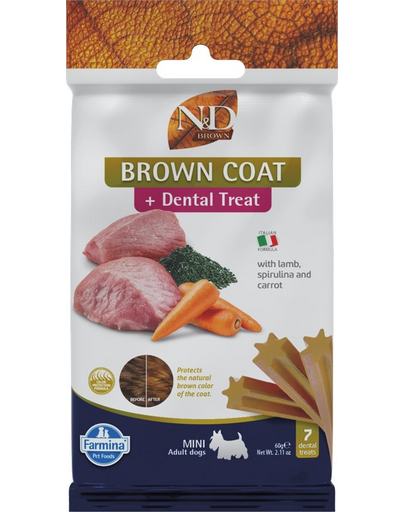 FARMINA N&D Brown Dental Treat Coat Lamb Mini 60 g (7 db) fogápoló kutyakeksz kis testű kutyáknak