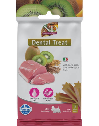 FARMINA N&D Tropical Selection Dental Treat Pork Mini 60 g (7 db) fogápoló kutyakeksz kis testű kutyáknak