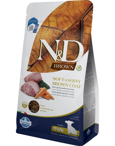 N&D Brown Dog Puppy Mini Lamb, Spirulina, Carrot 1,5 kg