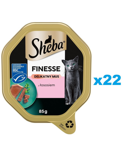 SHEBA Finesse tacka 22x85 g mokra karma pełnoporcjowa dla dorosłych kotów z łososiem w musie