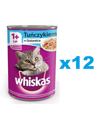 WHISKAS Adult 12x400 g teljes értékű nedves eledel felnőtt macskáknak, tonhal darabkák zselében