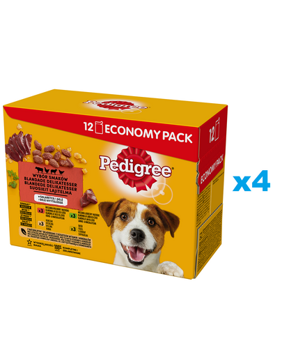 PEDIGREE Adult Wybór smaków saszetka 48x100g mokra pełnoporcjowa karma dla dorosłych psów w galaretce z wołowiną, z kurczakiem, z jagnięciną, z drobiem