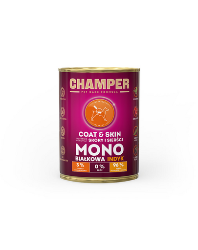 CHAMPER Coat Skin Turkey monoprotein kutyatáp pulykahússal 400 g